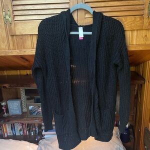 Black Hooded Cardigan w/ Tied Sides fall